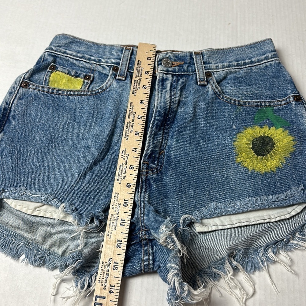 Vintage 90s Levi’s 512 Cutoff ShortsHand-Painted Sunflower Denim Festival Indie - Picture 8 of 11